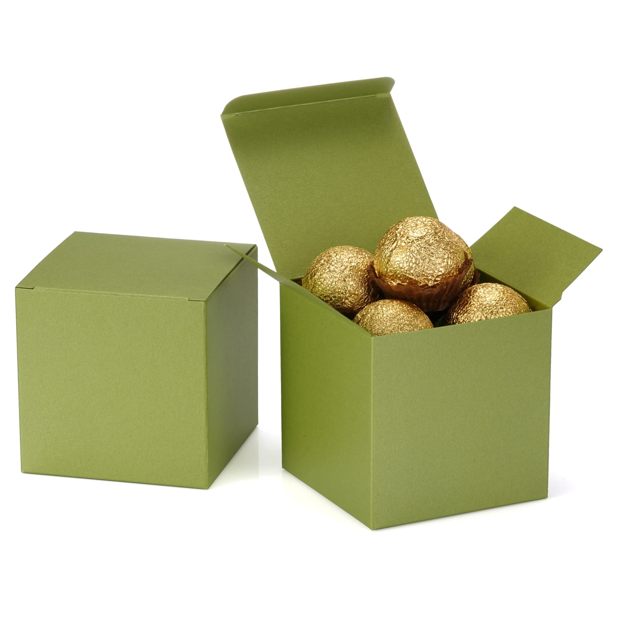 Quotidian Green Tea Foldable Medium Vintage Italian Pearlescent Paper Glitter Gift Boxes with Lids 3" x 3" x 3" (7.6 x 7.6 x 7.6cm) Pack of 12 -
