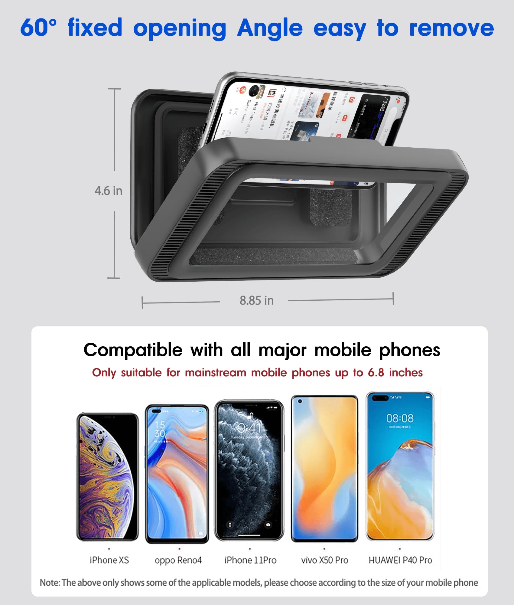 Waterproof Shower Phone Holder with 360° Rotation, Angle Adjustable, Enhanced Sound Quality, Wall Mounted Phone Holder for Bathroom Mirror Bathtub Kitchen, Up to 7 Inch (Black)