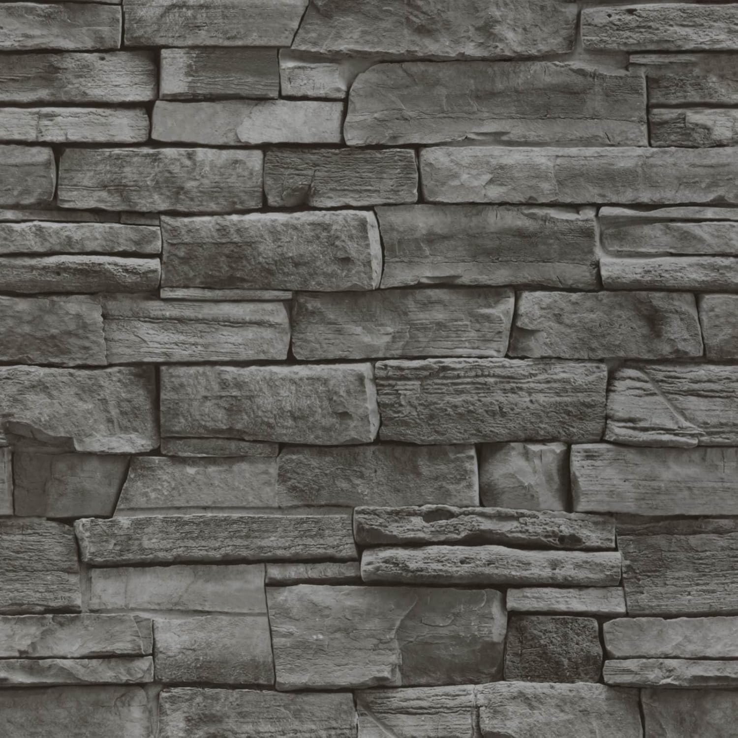 Papier peint brique gris foncé amovible pour relooker une location sans abîmer les murs