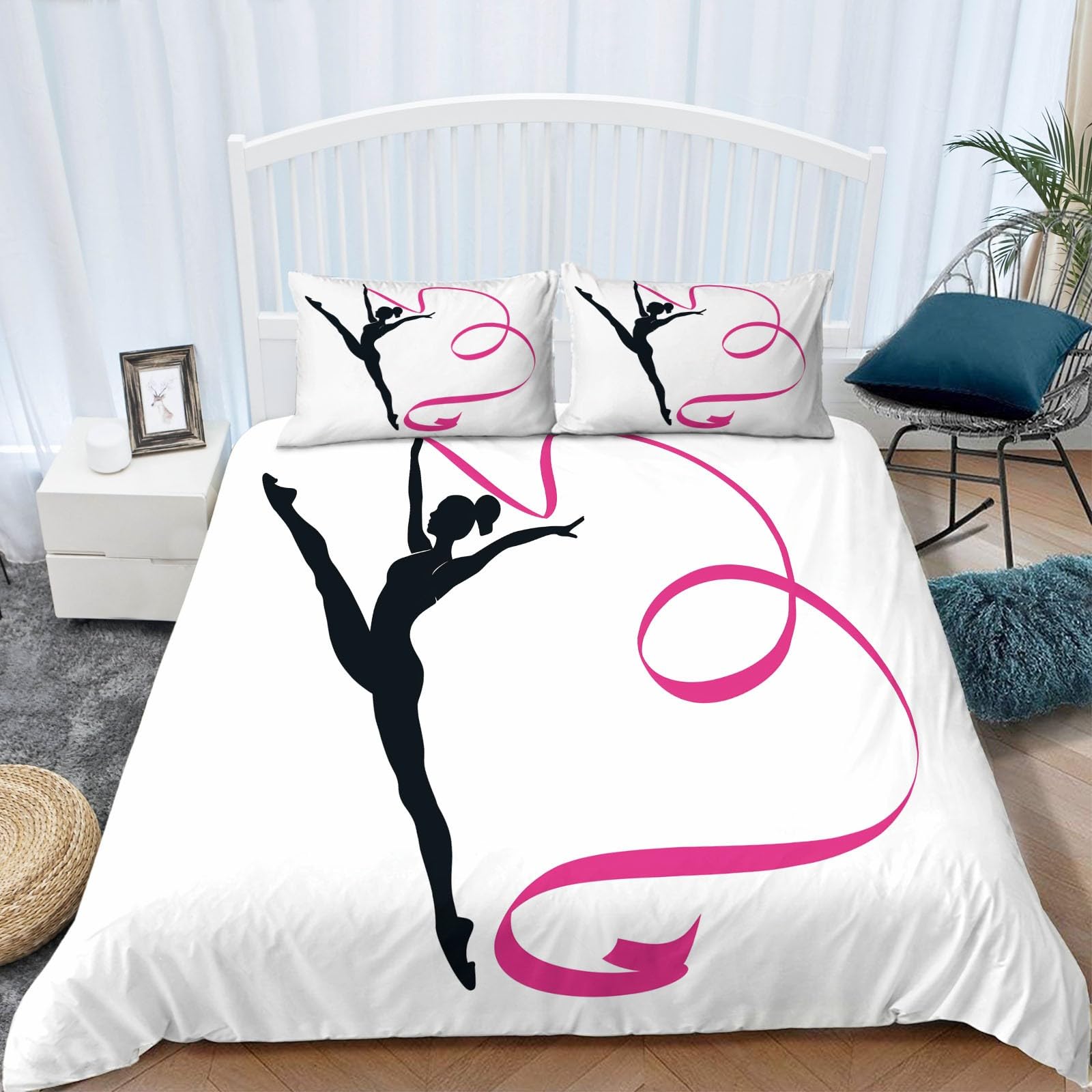 Poszewka na kołdrę Super King Size 220 x 260 cm, gimnastyka, dziewczyna, wstążka, zestaw poszewek na kołdrę, 3 szt., polibawełna, hipoalergiczna poszewka na kołdrę, zestaw pościeli z poszewkami na