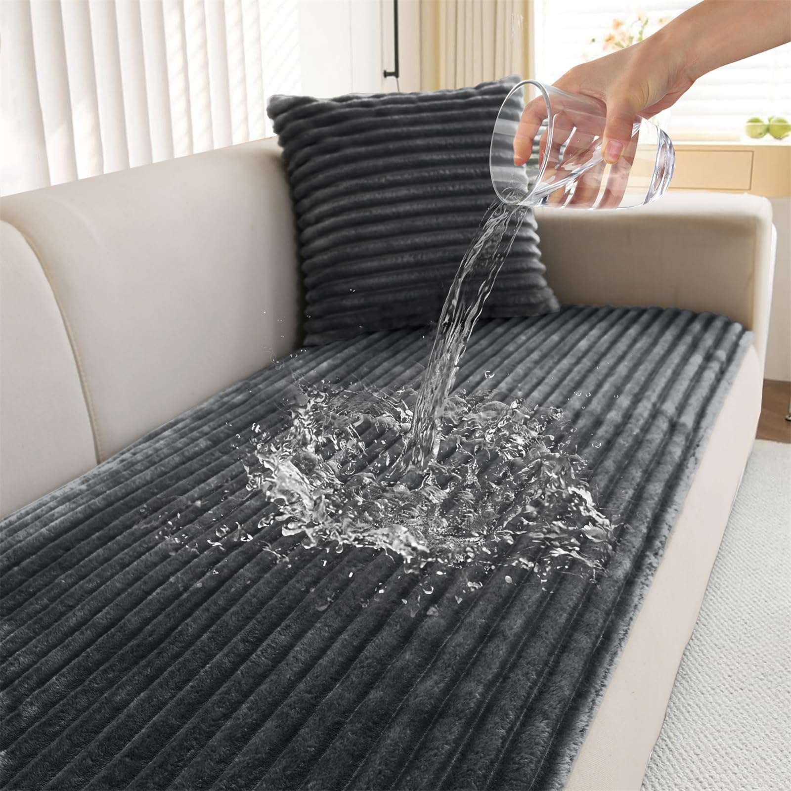 LINGKY Waterproof Sofa Covers 2 3 4 Seater Non Slip Sofa Slipcovers Super Soft & Thick Faux Fur Sofa Cushion Covers Pet Couch Covers Sofa Protectors from Pets/Kids/Dogs (Dark Grey, 70x120cm) — image 1
