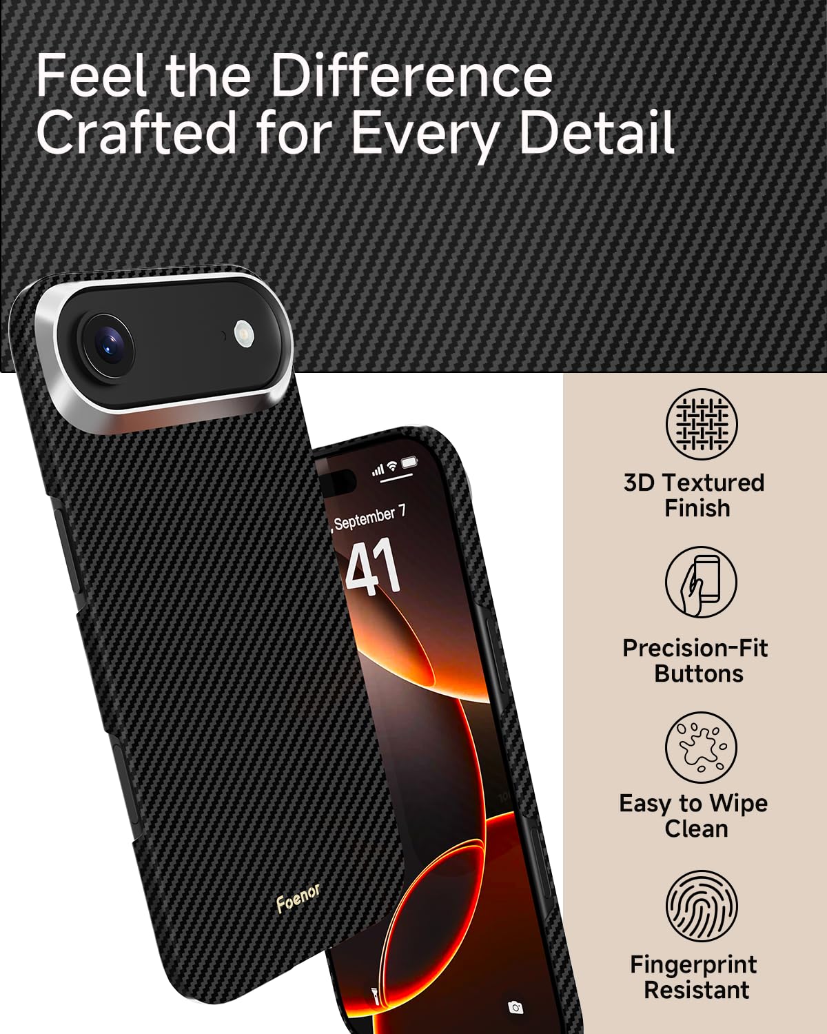 Coque en fibre d'aramide pour iPhone 17 Air, compatible avec MagSafe, [Ultra mince et légère] pour iPhone 17 Air, fibre d'aramide Kevlar 600D avec sensation ultra fine sans coque, couleur