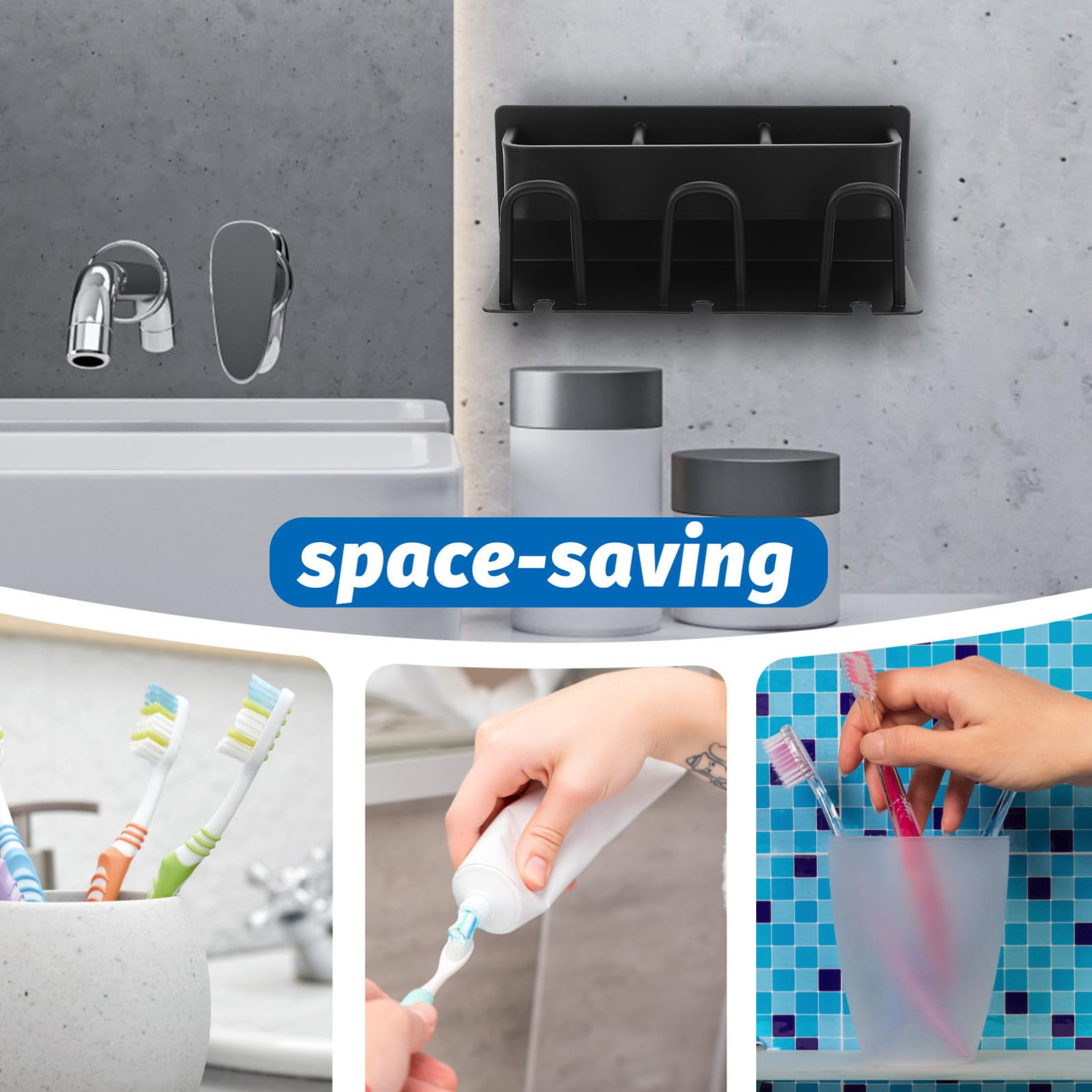 SHINEOFI Porta Spazzolino in Alluminio Nero, Supporto Salvaspazio e Resistente per Spazzolini e Dentifricio, per Bagno e Doccia