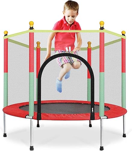 Trampoline 55IN/140CM Trampoline for Kids Ages 1-8 with Safety Enclosure Net, Foam Pole Covers, Loading Capacity 200KG, for Indoor and Outdoor
