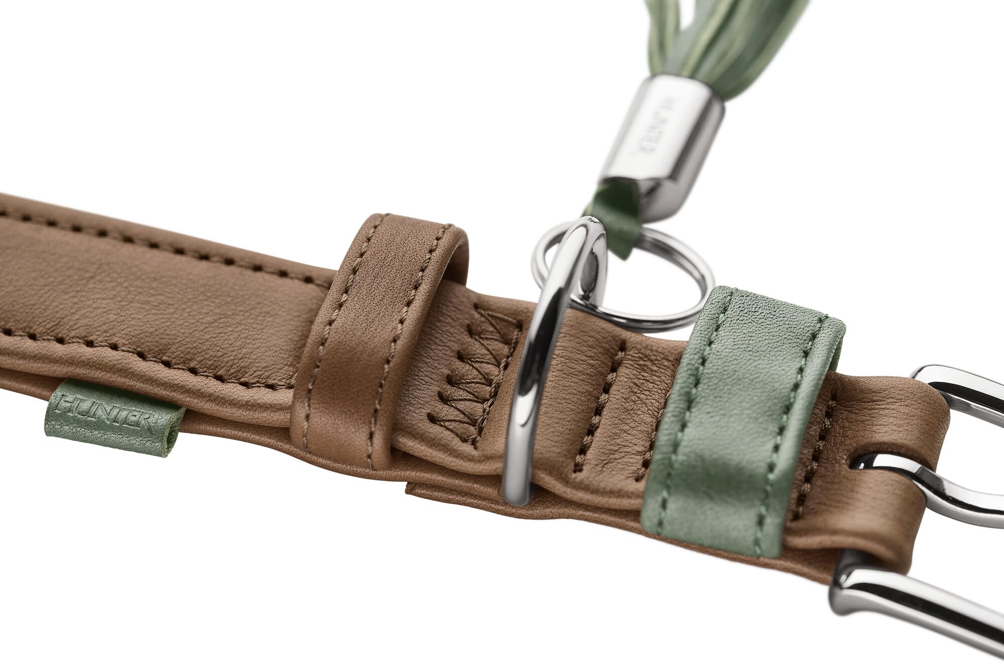 Hunter Obroża dla psa Portofino ze skóry premium, bardzo miękka tapicerka i przyjazna dla skóry, z wywiniętymi krawędziami, szlachetna w dotyku, Made in Germany, kolor: taupe/turkusowy, rozmiar: 65