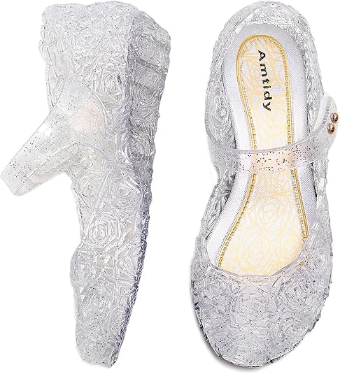 Amtidy Flats Mary Jane Dance Party Cosplay Shoes, Snow Queen Princess Birthday Sandals for Little Girls, Toddler