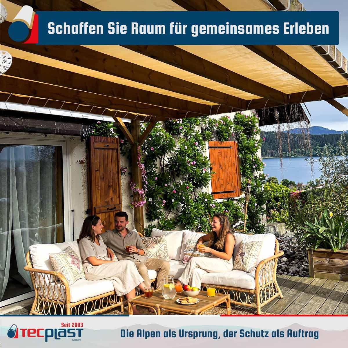 Pergola-Plane Cremeweiss 4x6 m - 8 Jahre Garantie TECPLAST - LP640PR - wasserdichte PVC Plane für Pergola oder Gartenlaube