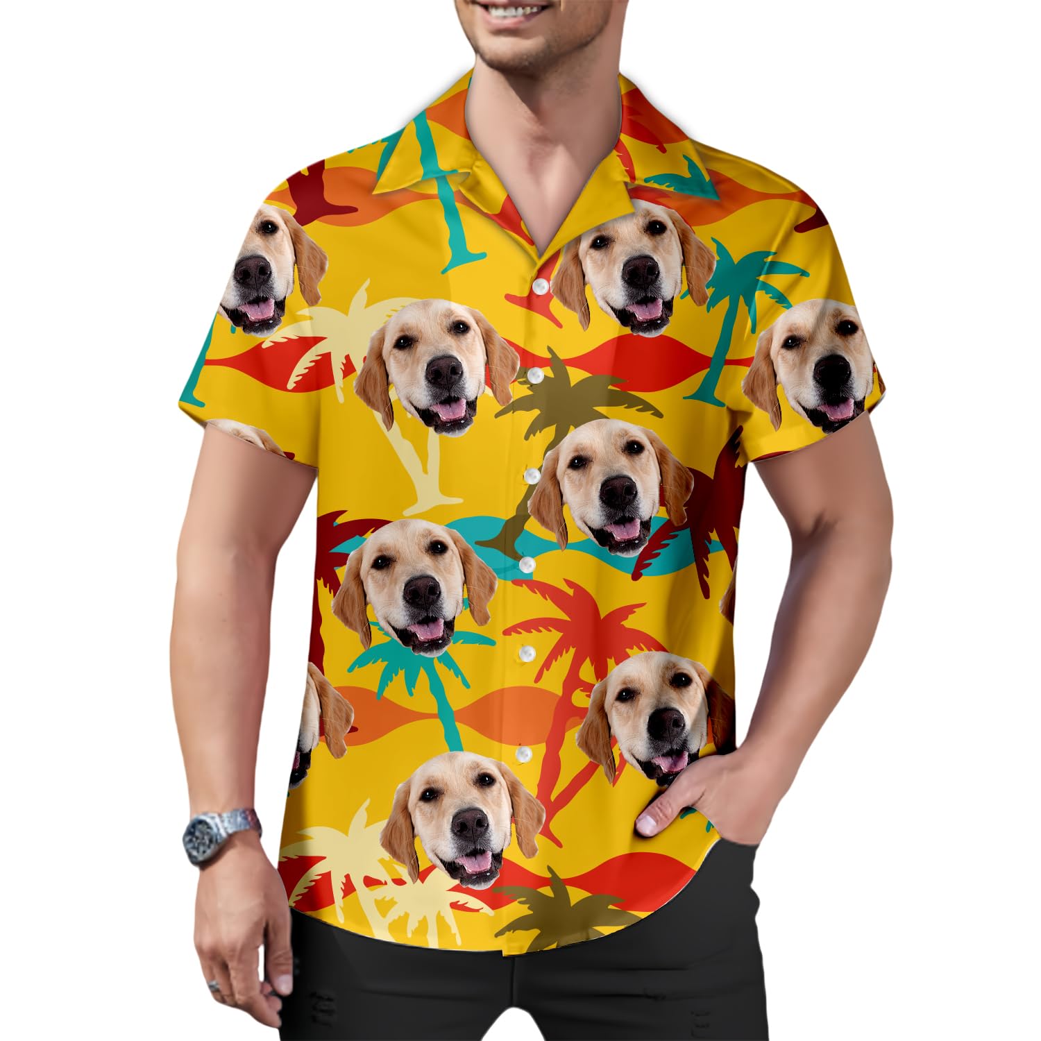 JeathFea Camisas Hawaianas Personalizadas para Hombre - Camisa Hawaiana Hombre Funky Manga Corta - Camisas Hawaianas con Cara de Foto Personalizada para Hombres - Camisa Informal de Hawaii
