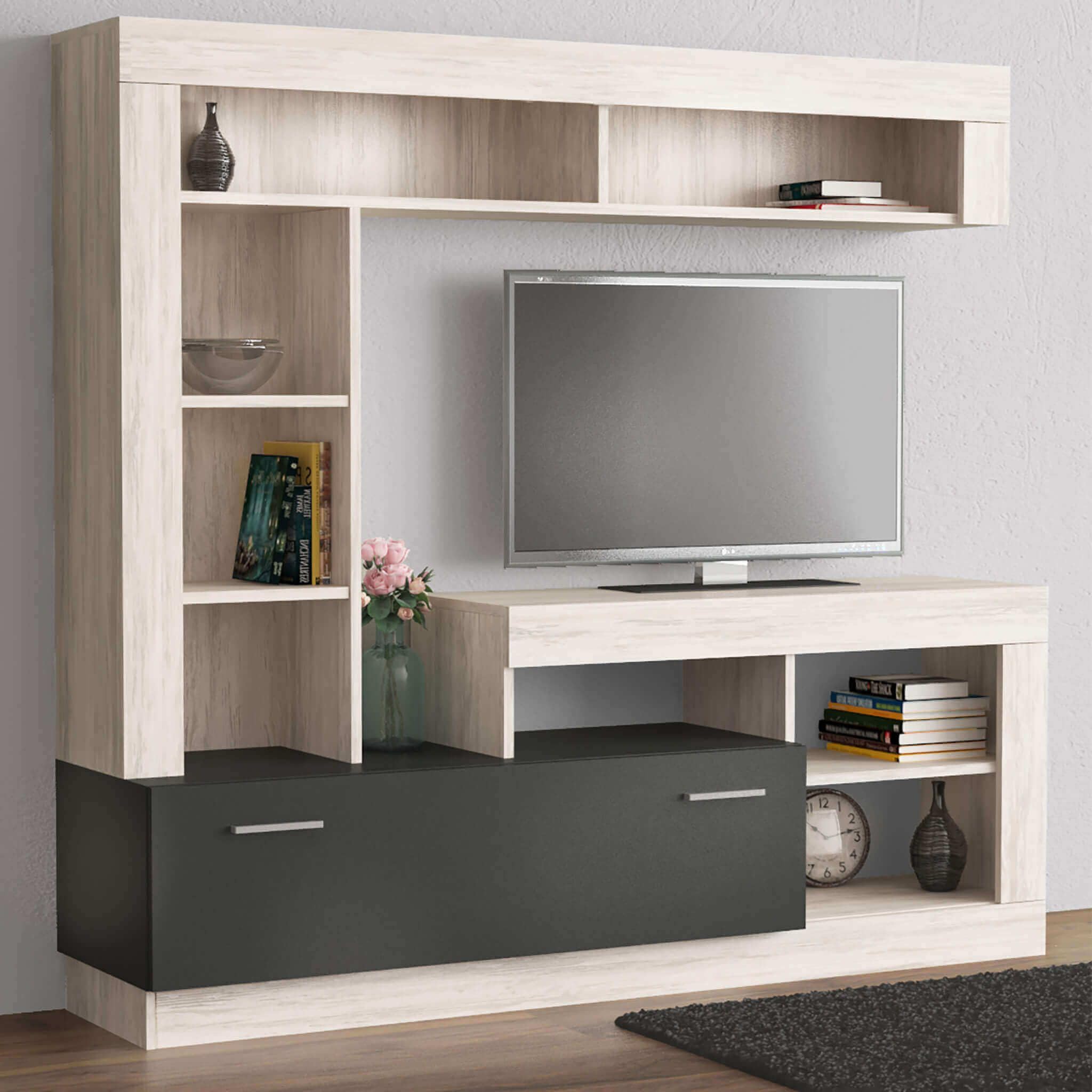 milani home - parete attrezzata porta tv soggiorno moderna di design 170x42x170 h