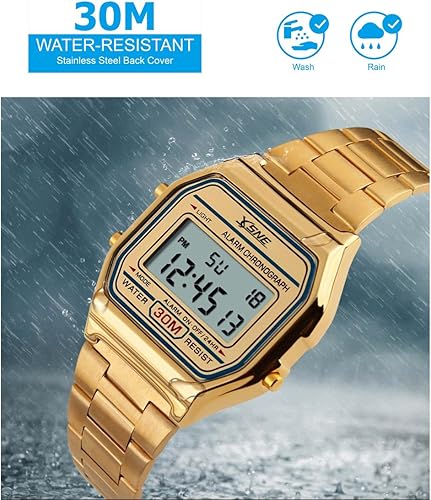 Miniatura 3 de Reloj deportivo digital para hombres y mujeres resistente al agua correa de acero inoxidable para exteriores cuadrado LED reloj de pulsera con luz