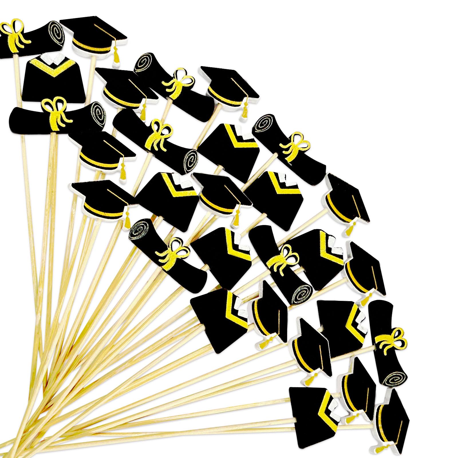 GotGala 100Pcs Graduation Cocktail Picks Congrats Grad Class of 2026 Bamboo ToothPicks Grad Cap Diploma Disposable Appetizer Cocktail Picks for 2026 Graduation Party Decorations
