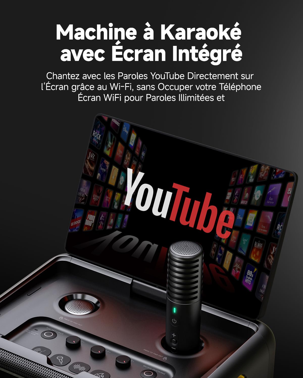 Karaoké Adulte avec Écran, Haut-Parleur Bluetooth Portable Karaoke pour Adultes avec 2 Microphones sans Fil, Système PA pour Adultes et Enfants avec Lumières LED pour Les Fêtes-Break X2 Noir
