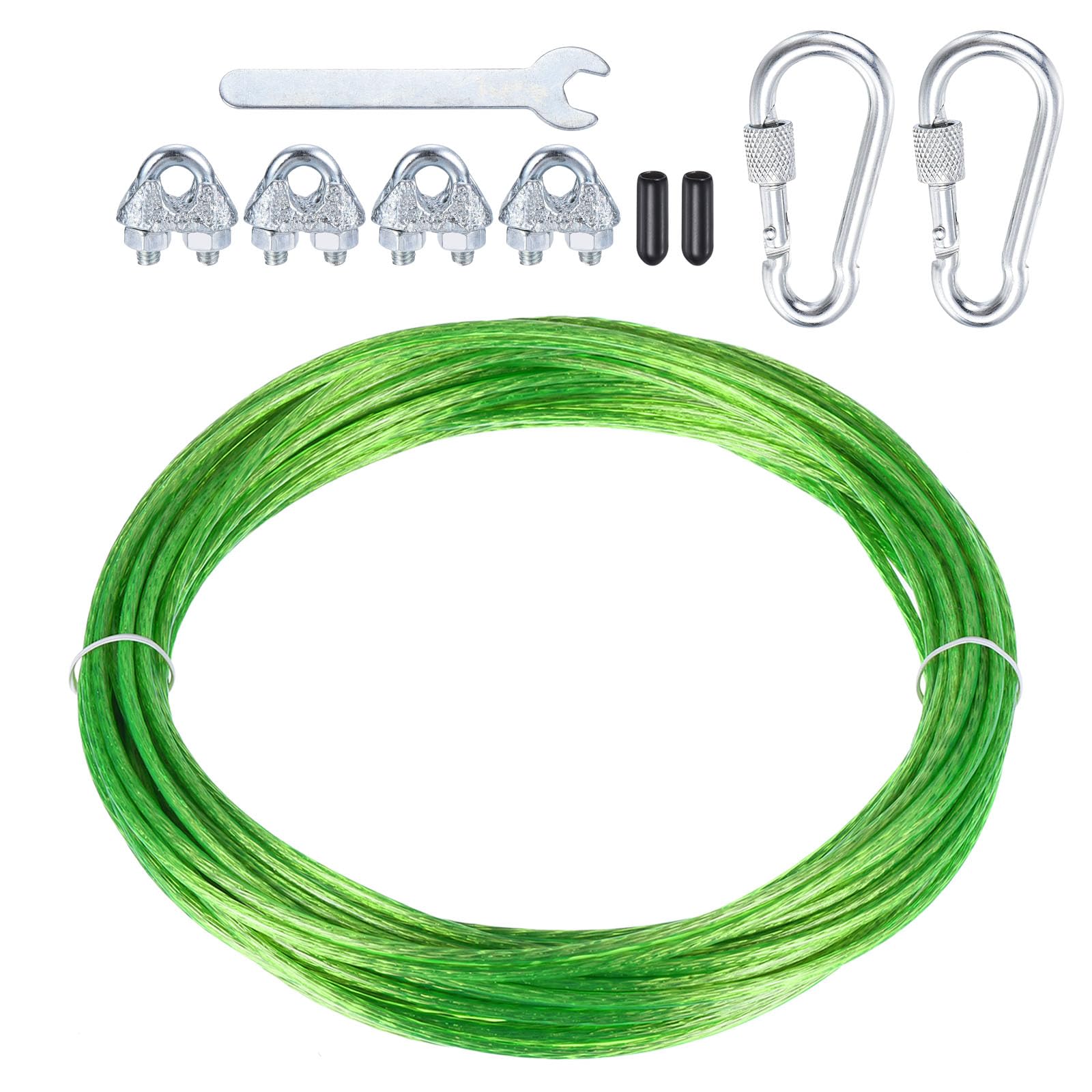 PATIKIL Plastic Coated Clothesline Kit, 5/32"x49ft Steel Core Clothes line Metal Cable & Wire Rope for Drying Clothes Outside Hanging