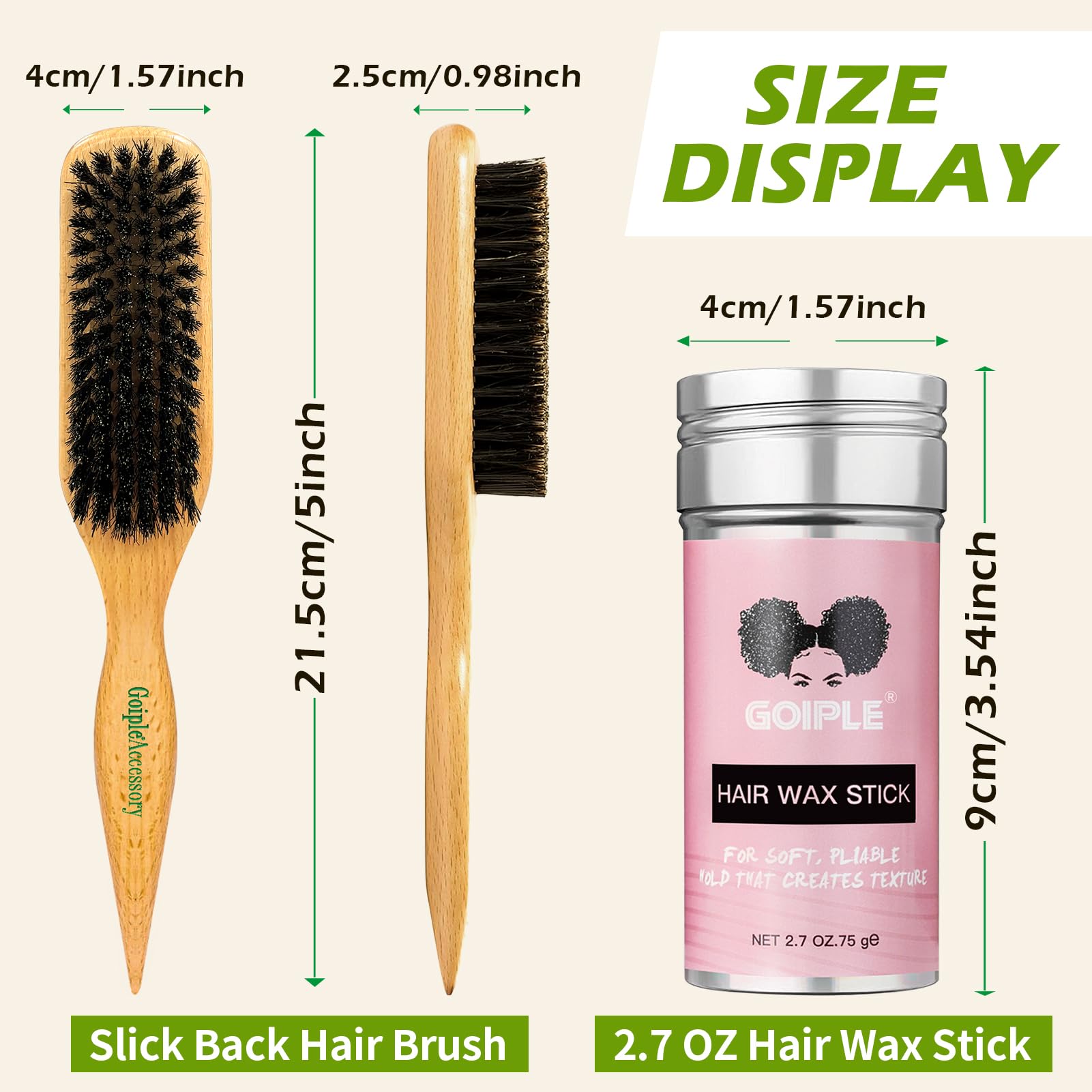 Slick Back Hair Brush & Wax Stick Set, hair wax stick womens - Image 4