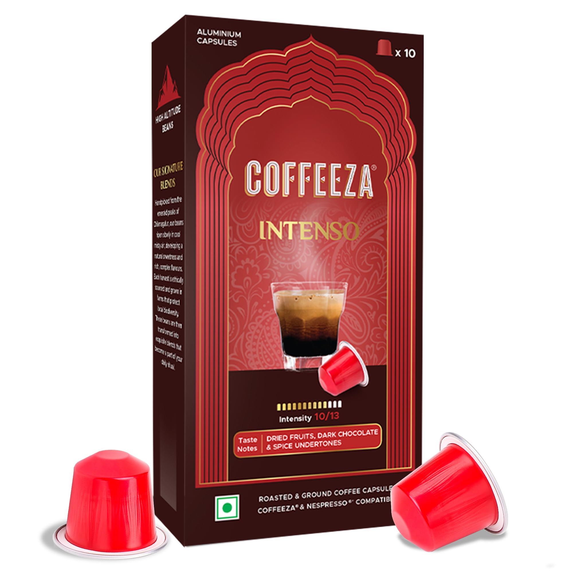 Intenso Aluminium Coffee Capsules, Intensity - 10, Nespresso Compatible Coffee Pods | Box of 1 (10 Capsules) | Brew Cold/Hot