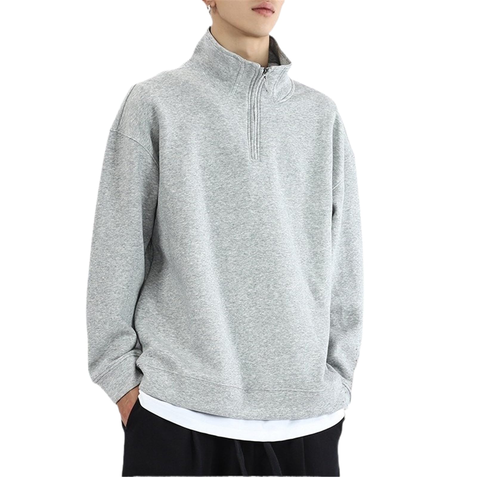 Sweat col roulé homme velours épais pull ample manches longues automne - 7