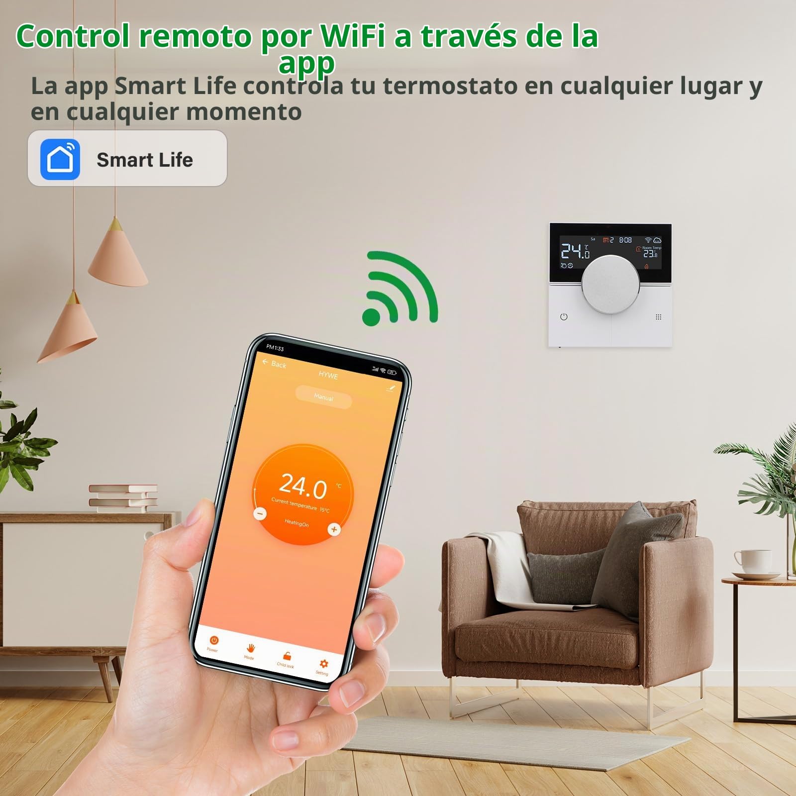 Wengart Termostato Inteligente WiFi WG12 para Suelo Radiante por Agua,230V 3A,Modos Frío/Calor (Aerotermia), Detección de Ventana Abierta,Compatible con Alexa y Google Home,Apto para Caja Redonda 60mm
