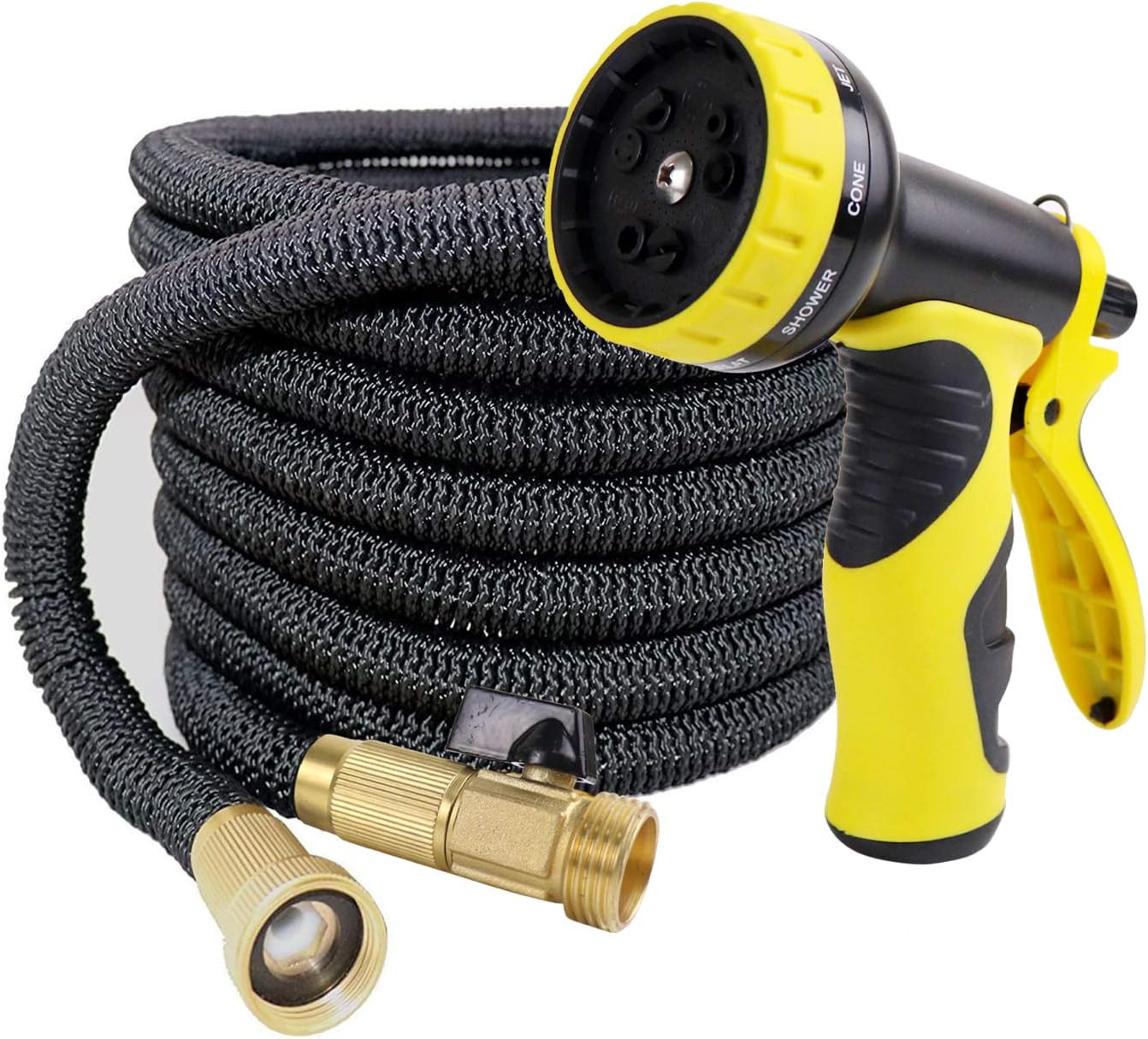 Wholev Expandable Garden Hose 50ft Garden Hose Pipe Water Hose with 9 Function Spray Nozzle, Durable 4-Layers Latex Flexible Hose Pipe with 3/4" Solid Brass Fittings for Home Garden Car Cleaning
