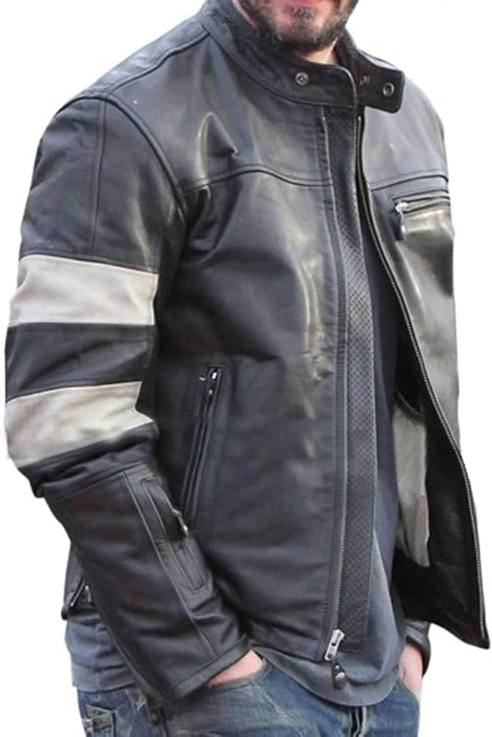 Keanu Reeves Retro Black Motorcycle Leather Biker Jacket Men - Vintage Cafe Racer Jacket