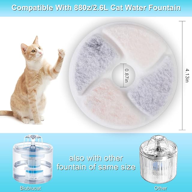Foto 2 de 7 de Biubiucat Filtros de Fuente de Agua para Gatos, 4 Unidades, círculo extraíble Profesional, Reutilizable