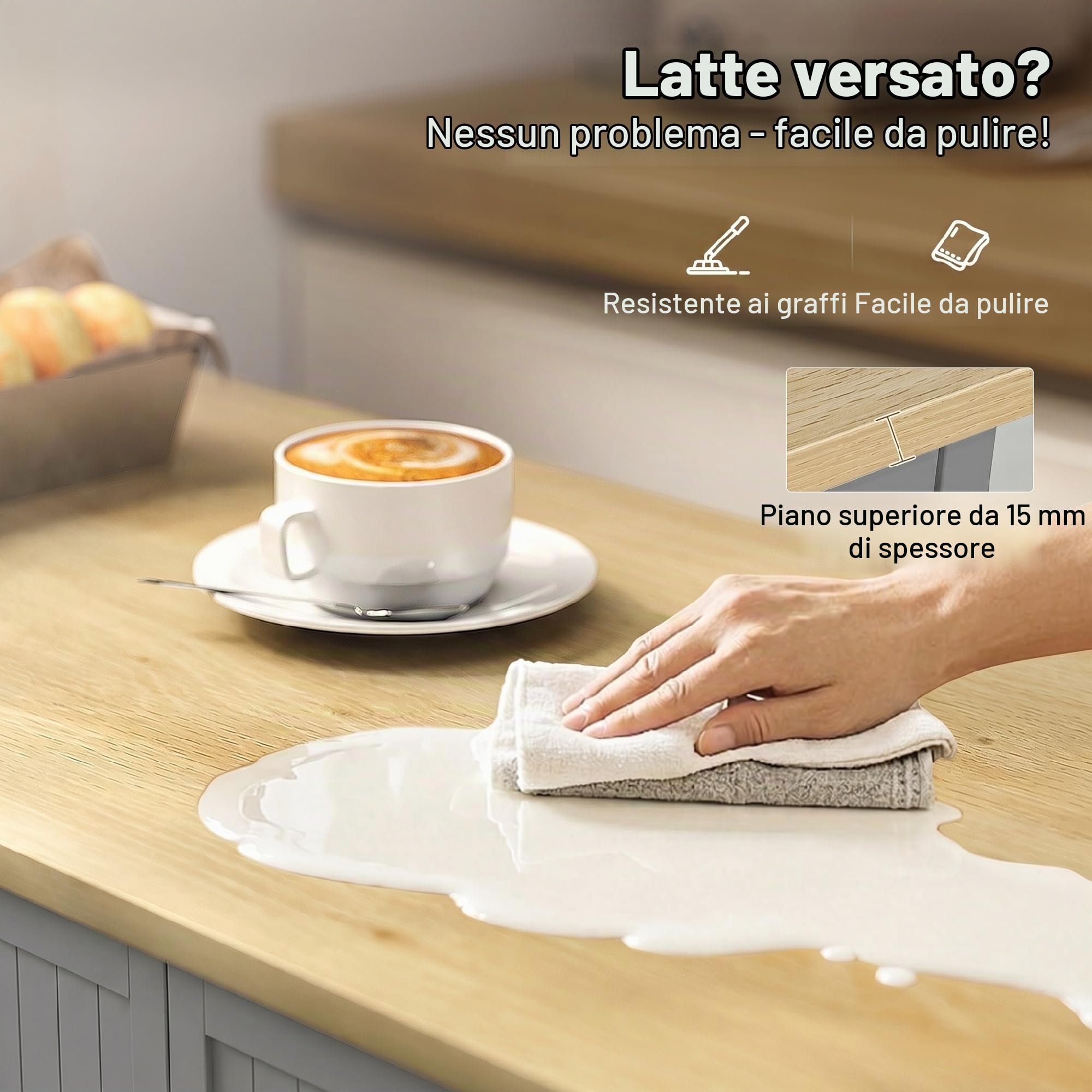 HOMCOM Mobile bar caffè moderno con vano, cassetto, mensole porta, Grigio