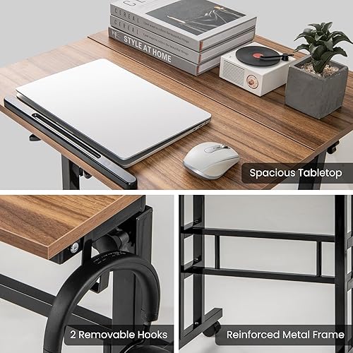 Miniatura 9 de Tangkula Escritorio móvil de pie, carrito de podio para laptop de altura ajustable con mesa inclinable y ángulo ajustable, escritorio de computadora