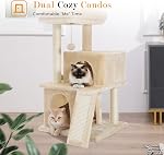 PAWZ Road [34''=86CM] Tour Cat Tree avec deux condos Cat pour les grands chats intérieurs, arbres Cat avec perche amovible et enrobé de scratch Sisal Post, Beige