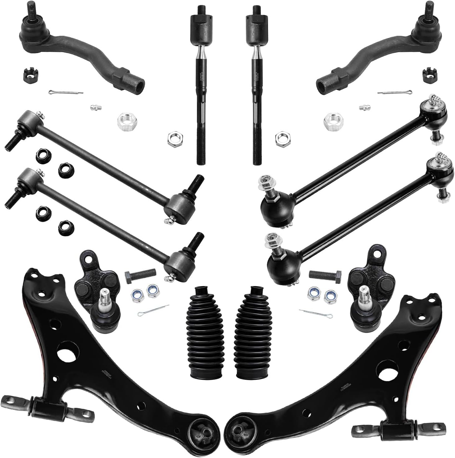 Front End 14pc Suspension Kit for 2002-2003 Toyota Camry Lexus ES300 2 Lower Control Arms 2 Ball Joints 4 Outer & Inner Tie Rods 2 Boots & Bellows 4 Front & Rear Sway Bars Replacement