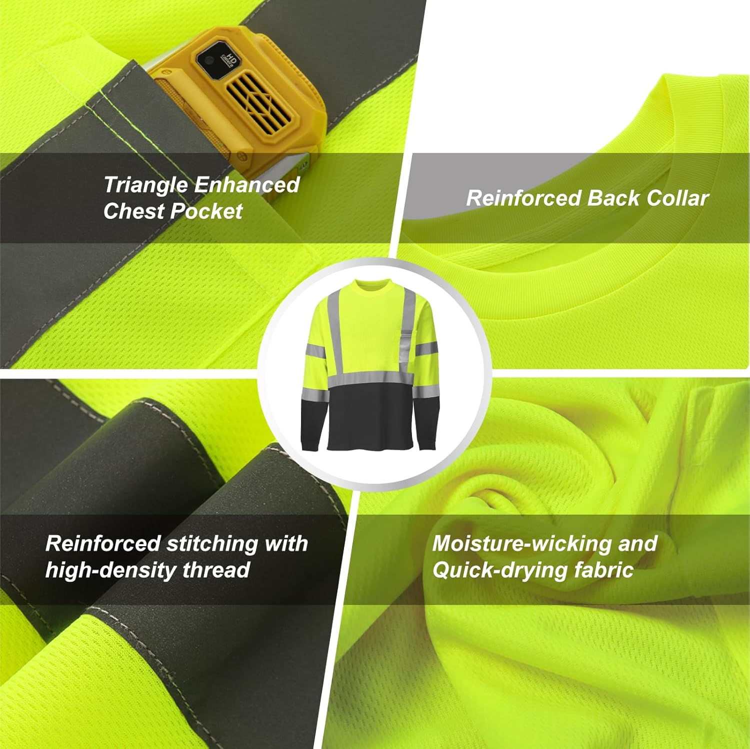 High Visibility Safety Shirts for Men Hi Vis Reflective Construction Work Shirts with Front Pocket - Image 4