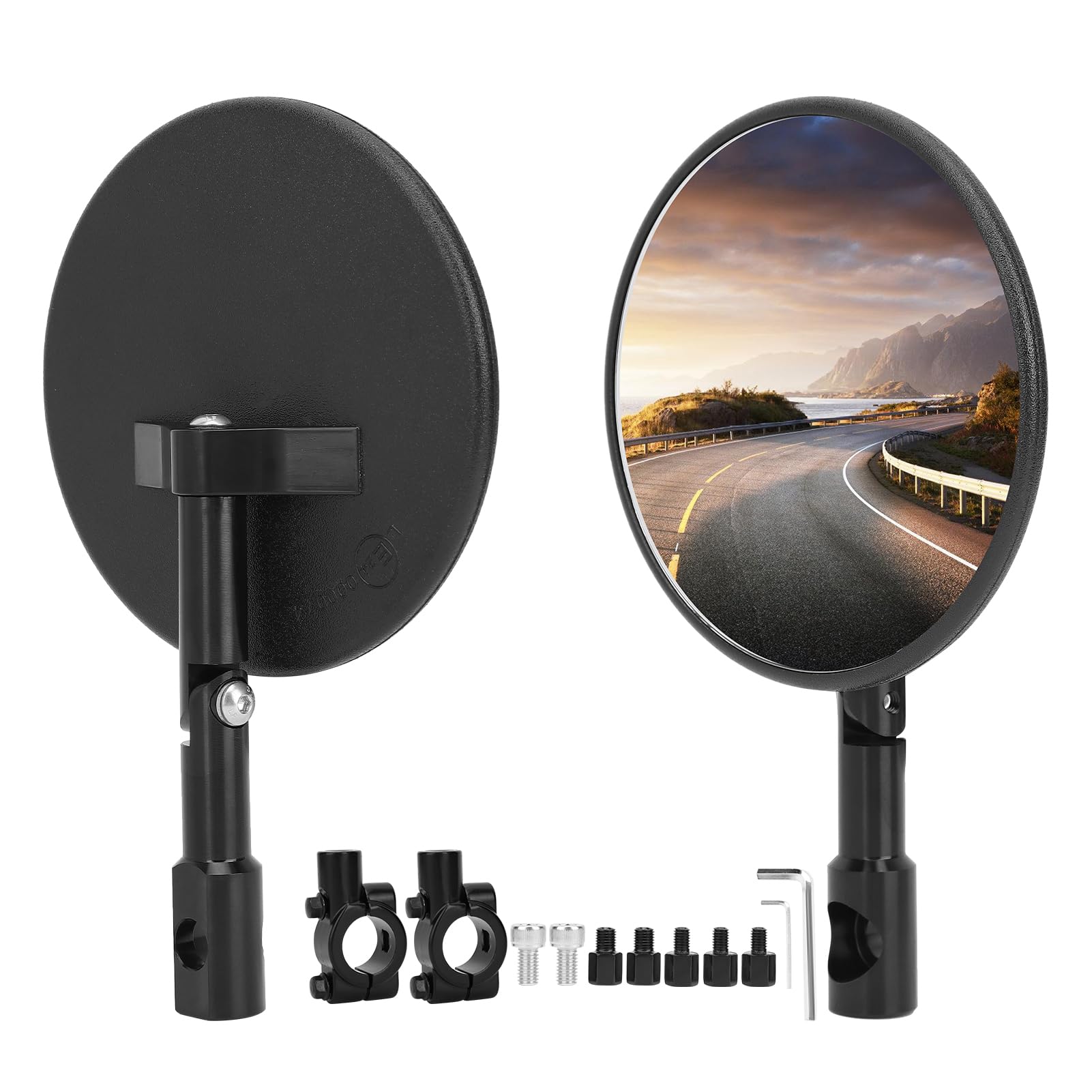 Motorrad Spiegel 2 Stück, Lenkerendenspiegel mit E24 Geprüft, Aluminiumlegierung, 2 Halterungen, 360° Drehbar Runde MotorradSpiegel Kompatibel mit Motorrad, Roller, Scooter, ATV