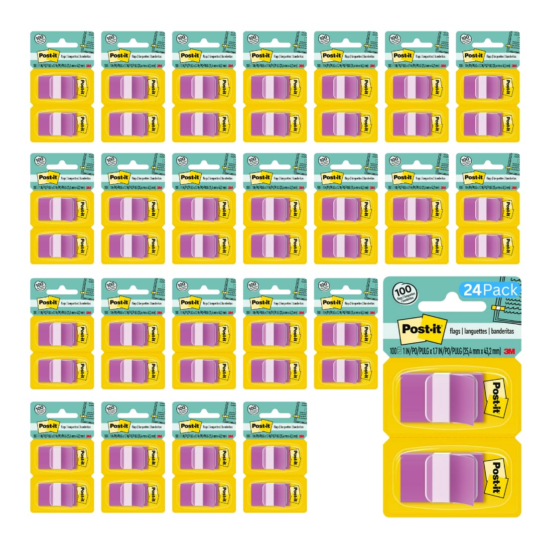 Post-it Bandiere, 2 dispenser/confezione, 100 bandiere/confezione, 2,5 cm di larghezza, viola (680-PU2) - 24 pezzi, 2400 bandiere totali