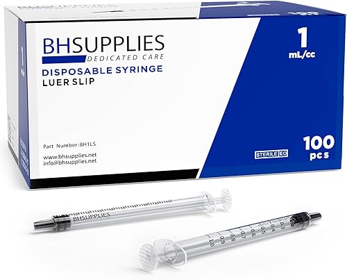 BH Supplies Jeringas Luer Slip Tip de 0.0 fl oz (sin aguja), estériles, envueltas individualmente, 100 jeringas