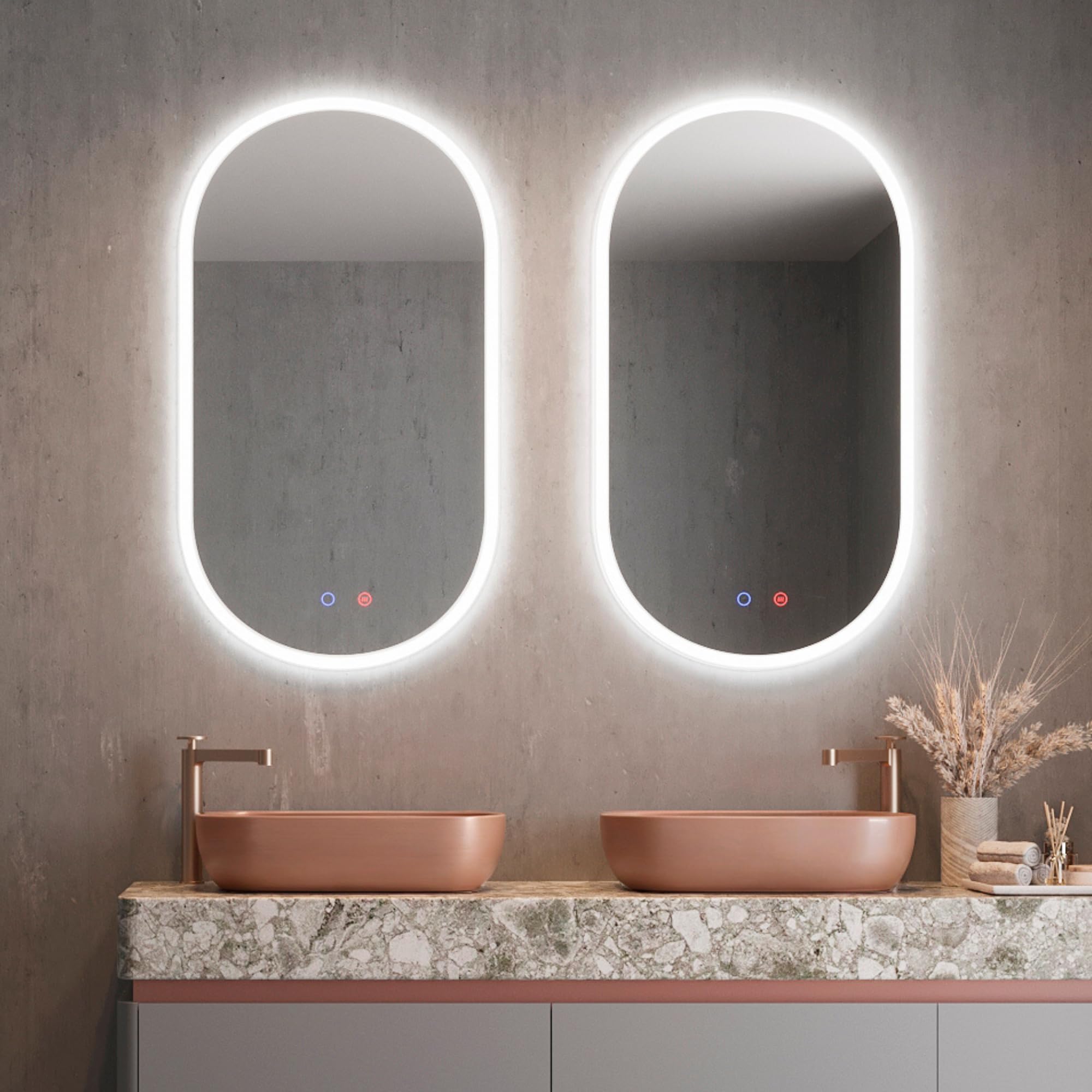 NOLUXA LEDIMEX - Espejo 50x90cm Baño con Luz LED y Antivaho | Espejo Inteligente con Luz Fría 6500k | Ovalado con Marco Acrílico Iluminado y Sensores ON/Off | Serie Canada