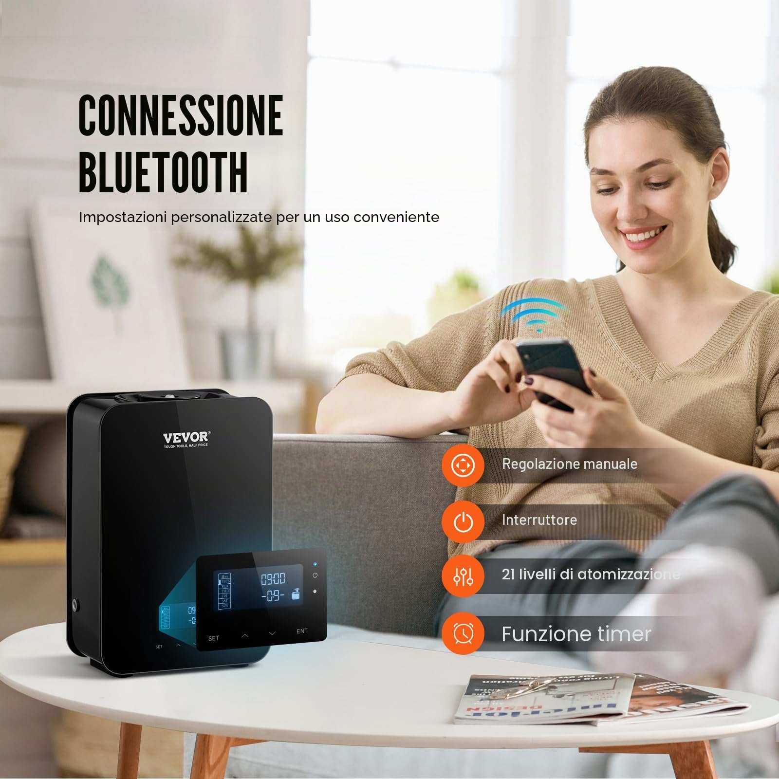 VEVOR Diffusore di Profumo HVAC, Macchina profumata Intelligente per la casa, 180ML Diffusore di Oli Essenziali Senza Acqua, Copertura 2000 Piedi Quadrati Soggiorno, Ufficio, Spa, Hotel