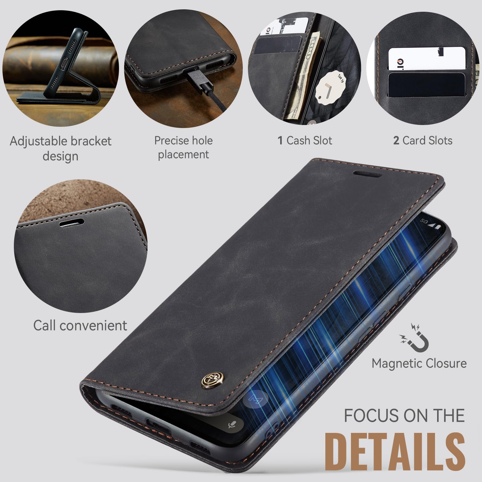 Azororo Cover per Samsung Galaxy A52 5G, Premium PU Pelle Custodia, Magnetica Carta Fessura Portafoglio Case, Flip Cavalletto Custodia per Samsung Galaxy A52 - Nero