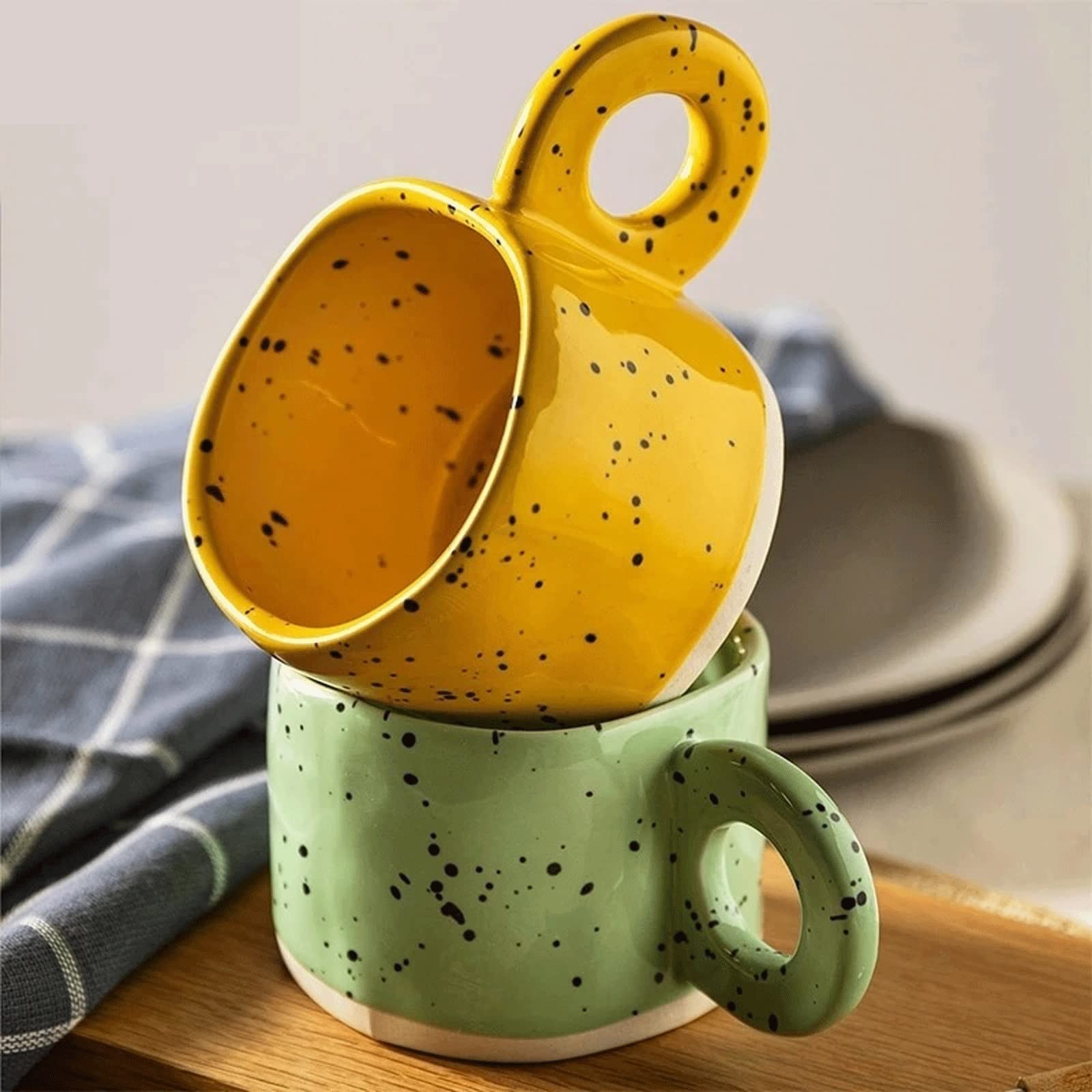 Taza de café de Viaje con asa de Anillo, Taza de cerámica de Color Caramelo, Taza de café con Leche, artículos para Beber para el hogar y la Oficina, Tazas con asa para Horno microondas (púrpura)