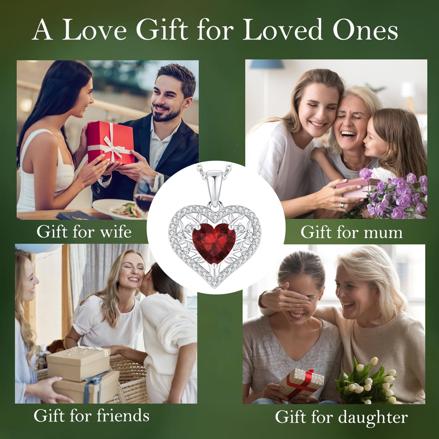 LAVUMO Collana Donna Argento Sterling 925 Ciondolo Albero Della Vita Cuore Gioielli con Pietra di Zirconia Cubica Regalo per Donne Fidanzata, Mamma, San Valentino Natale Regalo