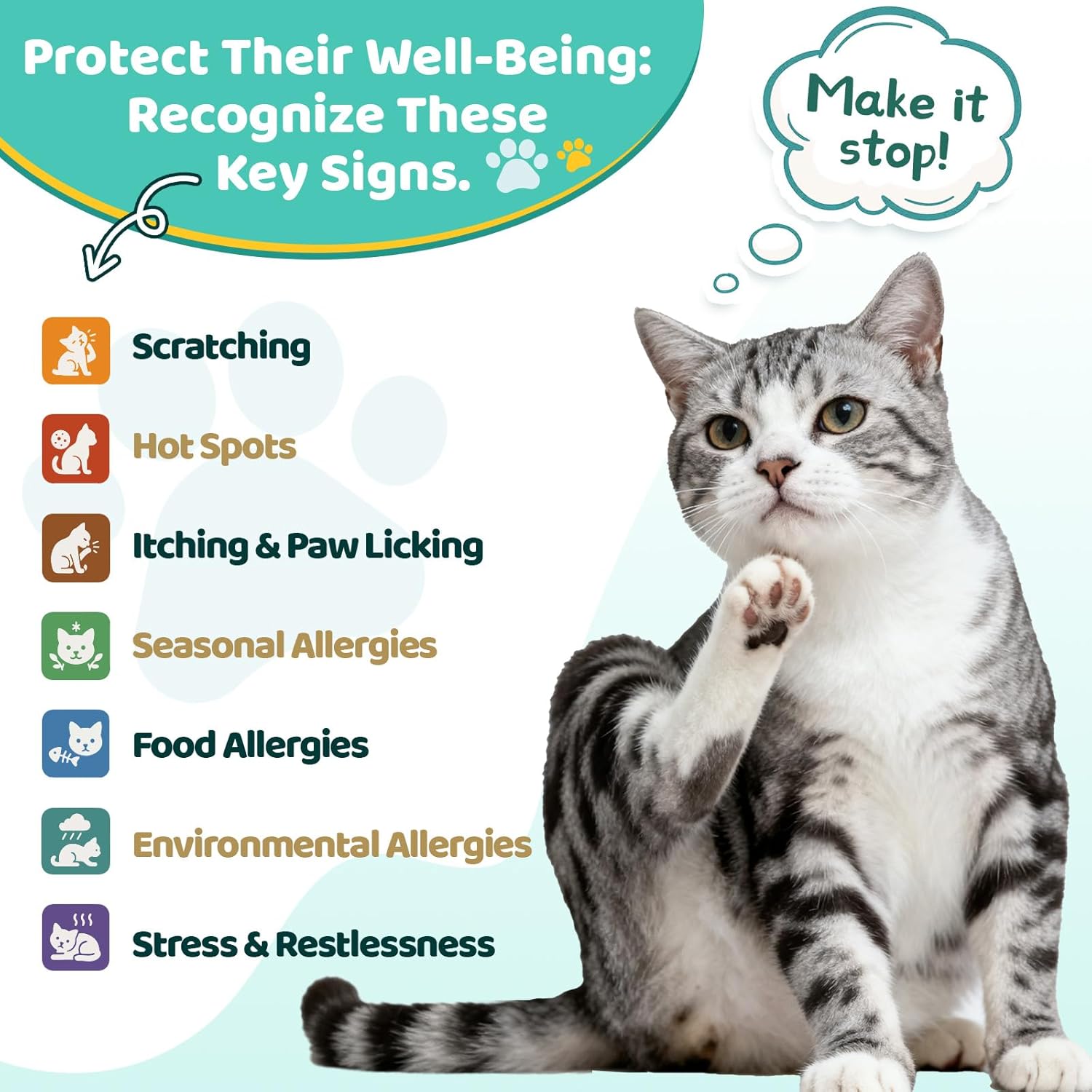 Natural Allergy Relief for Cats, Cat Itchy Skin Allergy Relief Cat Probiotics Tasty Chews