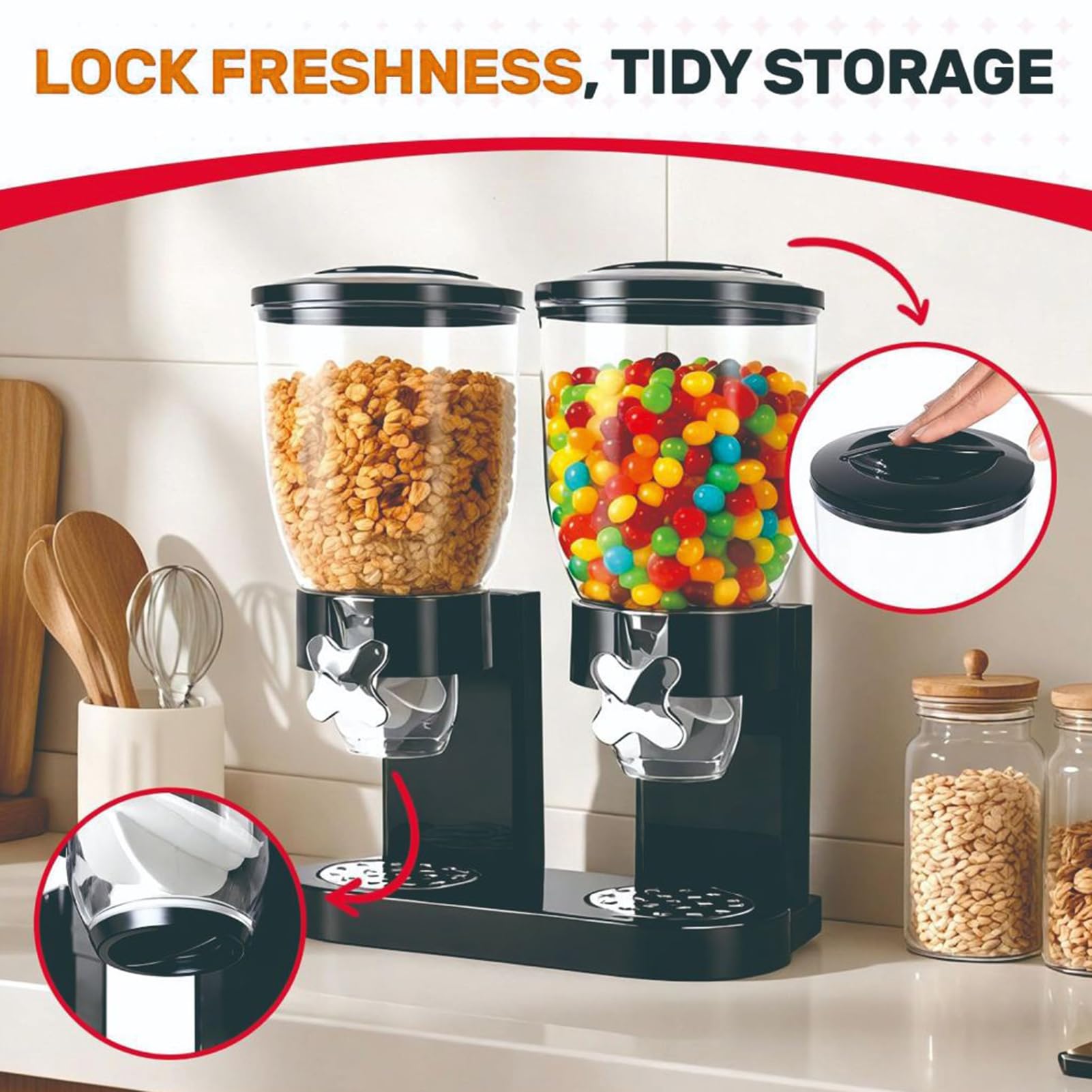 Müslispender, 2 l, großer luftdichter Behälter, Getreidespender, versiegelter Trockenfutterspender für Reis, Süßigkeiten, Kaffeebohnen