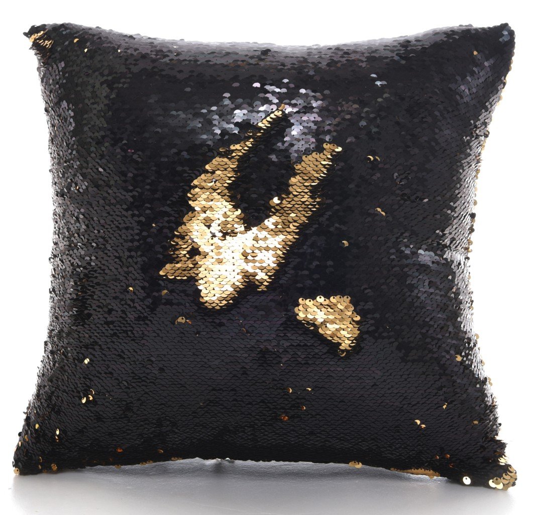 Goldstar Black Goldstar® Gold Sequins Cushion Cover 2 Tone Shiny Mermaid Decorative Chenille Covers 41Cm X 41Cm