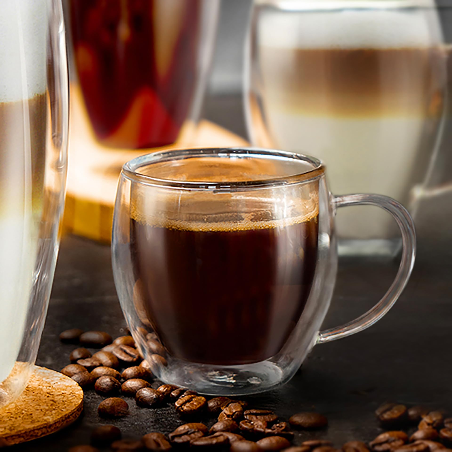Creano Set 6 Tazze con Manico Cafè Espresso 100ml Doppia Parete in Vetro Borosilicato con Effeto Galleggiante | Bicchieri Termici Isolanti – Design Elegante Regalo Premium – Set: 6 x 100ml
