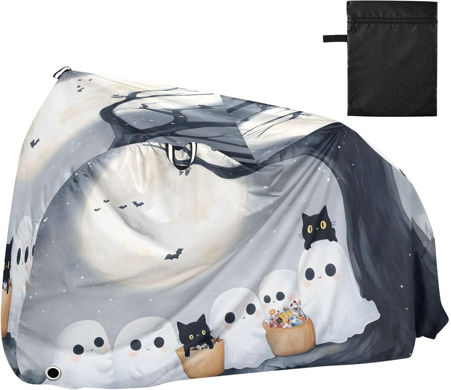 ALAZA Cute Ghosts Cat Halloween Bike Cover Waterproof Outdoor Ebike Bicycle Covers Tarp Protection for 1/2 Bikes, Sun UV Dust Wind Proof