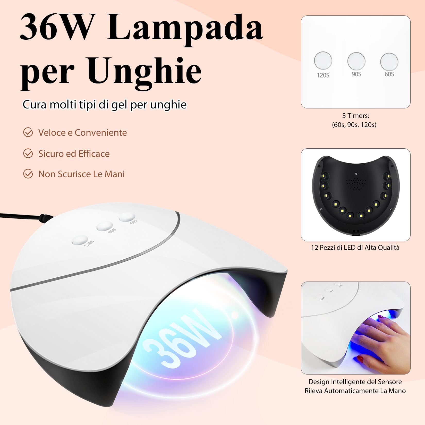 Kit Unghie Gel Completo, Phoenixy 8 Colori Rosa Gel Ricostruzione Unghie con Lampada per Unghie 36W U V/LED, Kit Ricostruzione Unghie Professionale con Base y Top Coat