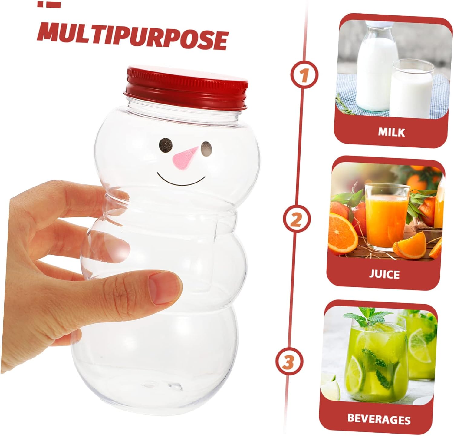 Mikinona 10pcs Snowman Candy Jars Christmas Beverage Bottles Sealed Lids for Juice and Party Favors for School and Home Use