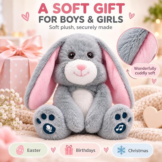 YH YUHUNG Talking Bunny Soft Toy 24cm, Repeats Words & Records 10s