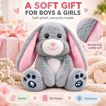 YH YUHUNG Talking Bunny Soft Toy 24cm, Repeats Words & Records 10s