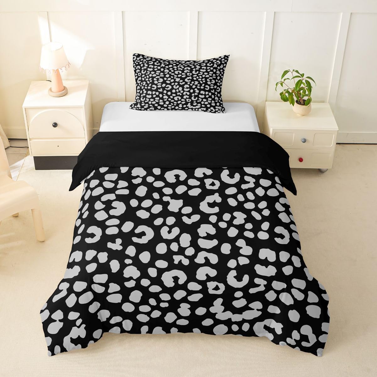Feelyou Leopard Print Duvet Cover Toddler Size Cheetah Print Bedding Set for Boys Girls Geometric Modern Art Comforter Cover African Safari Animal Bedroom Decor 2Pcs