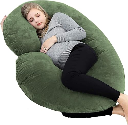 Almohadas de embarazo de 63 pulgadas, almohada de cuerpo completo en forma de C, funda de algodón egipcio, musgo, almohadas de embarazo para dormir,