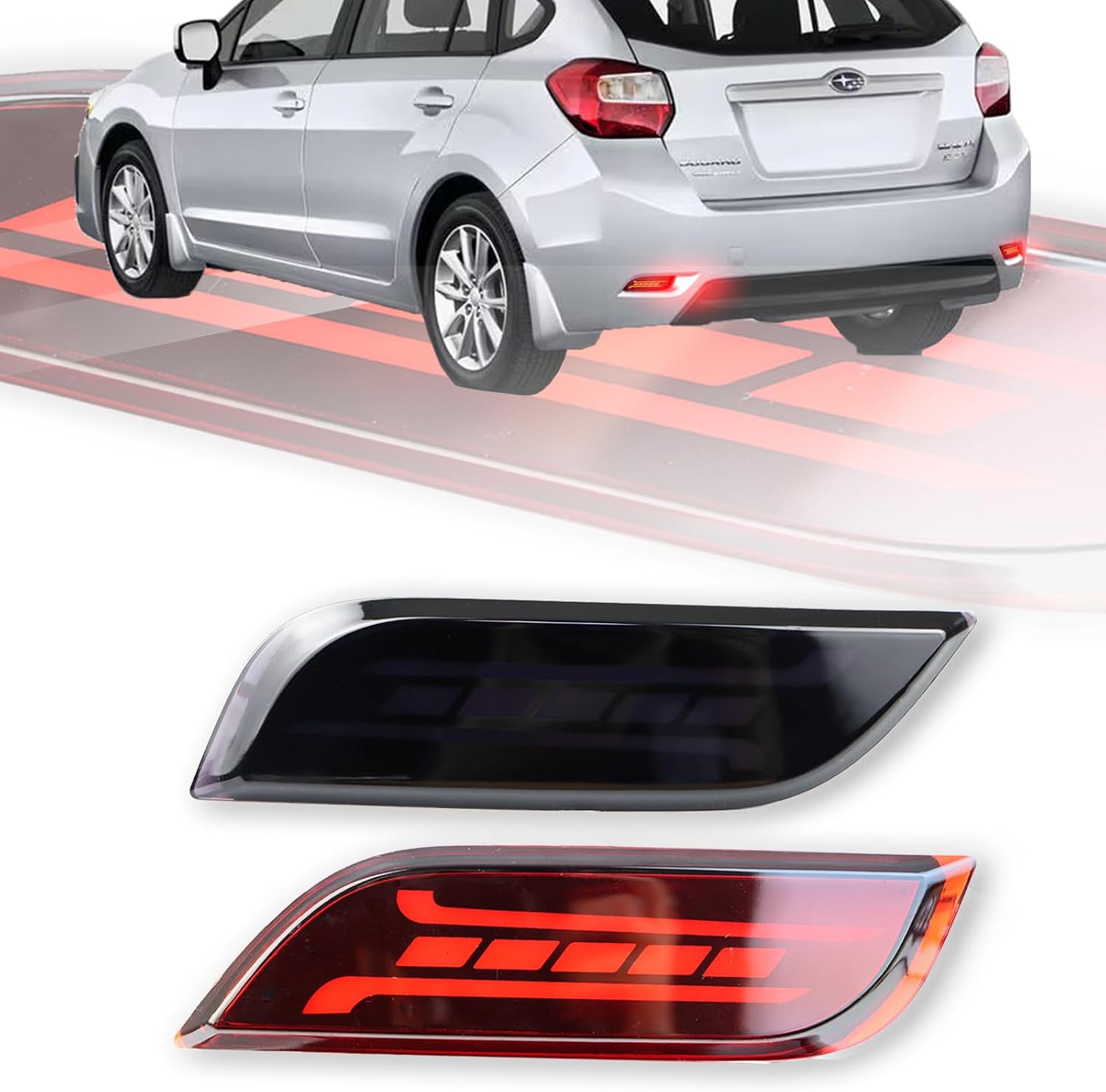 Full Lens LED DRL Rear Reflector Bumper Fog Light Brake Sequential Turn Signal Lamp 3 in 1 Compatible With Subaru 2008-2014 WRX/STI,08-up Impreza, 13-up XV Crosstrek (BLACK)