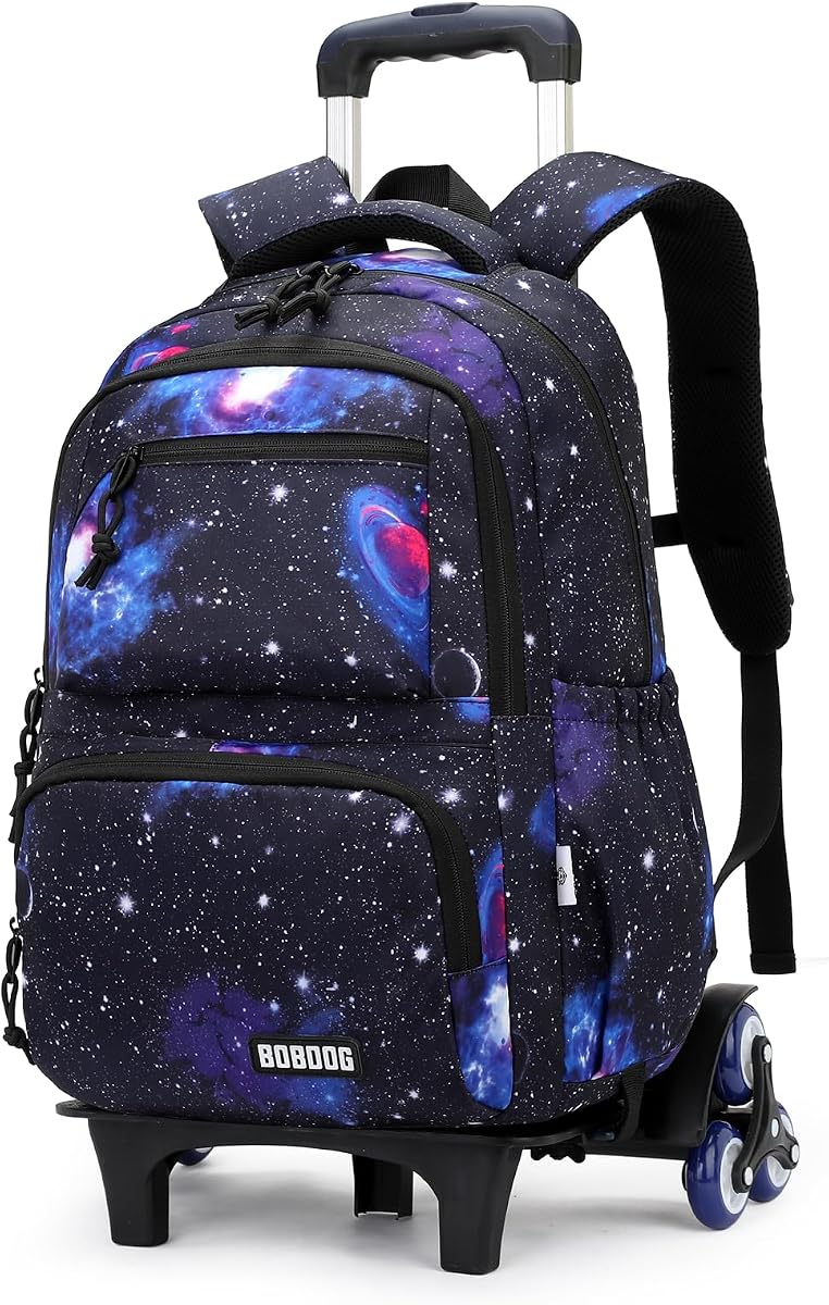 VIDOSCLA Galaxy Kids Rolling Backpack Primary School Boys Wheeled Bookbags
